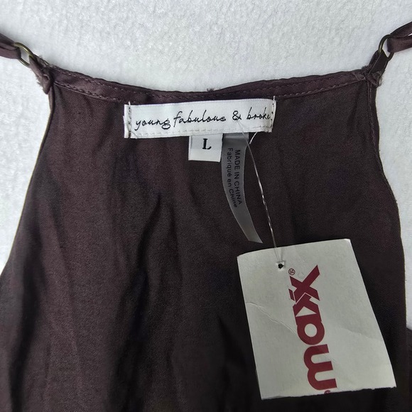 Young Fabulous & Broke NWT Brown Satin Wrap Mini Dress Spaghetti Straps‎ Large - Picture 4 of 12